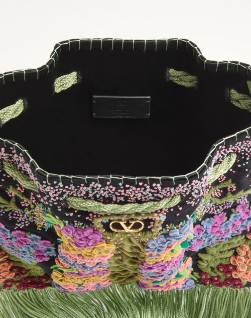 Valentino Garavani - Valentino Garavani Nellcôte Alice Embroidered Bag With Fringes - Black/multicolour - Woman - Shoulder Bags